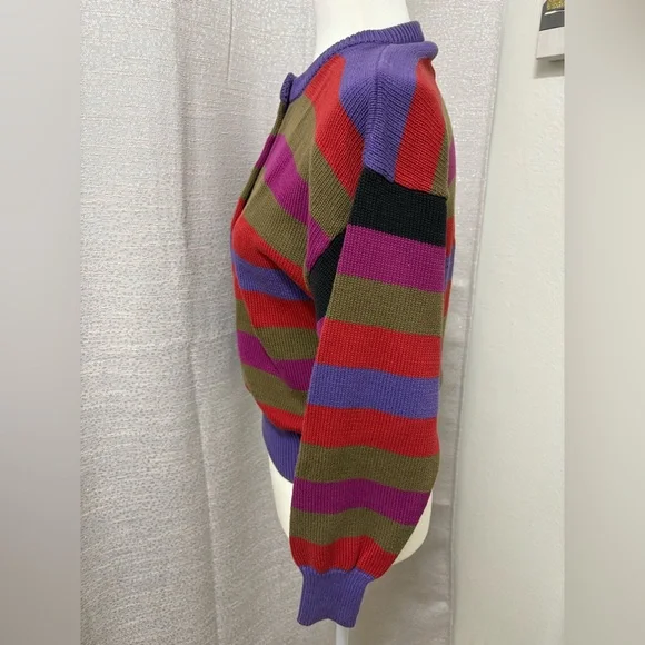 Vintage Liz Claiborne Women’s Multicolor Striped Crew Neck Sweater Size Small - Picture 7 of 11